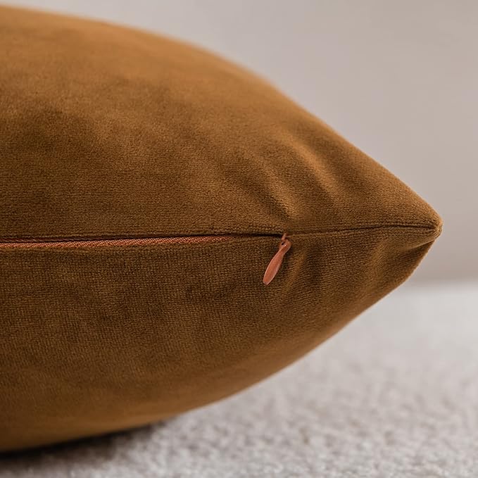 Euro Sham Covers 26x26 Golden Brown: Pack of 2 Cozy Soft Velvet Square Modern Luxury Decorative Throw Pillow Cases for Sofa Couch Living Room Bed Home Decor