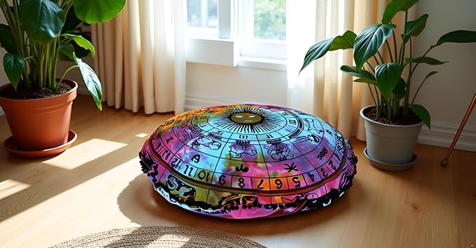 ICC 32 Inch Large Hippie Mandala Floor Pillow Ottoman Pouf Cover - Indian Peacock Daybed Oversized Cotton Cushion Cover Heavy Duty Zipper Seating Ottoman Cover - Dog Pets Bed Cover Zodiac
