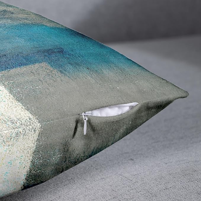 Emvency Set of 2 Turquoise White and Gray Throw Pillow Covers Modern Abstract Teal Painting Decorative Pillow Cases Home Decor Standard Square 26x26 Inches Pillowcases
