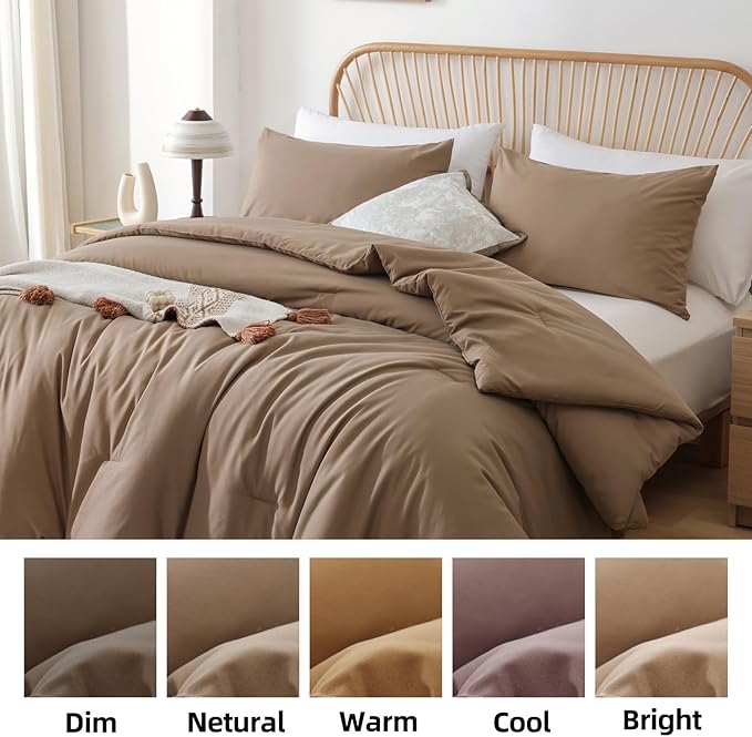 ROSGONIA Oversized King Comforter Dark Khaki, 3pcs (1 Boho Comforter & 2 Pillowcases) Lightweight Oversized King Size Comforter Sets Bedding Blanket