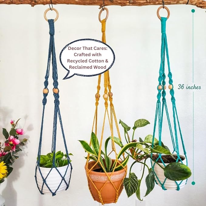Handmade By Uruba Macrame Plant Hanger Indoor Macrame - 3ft Macrame Plant Hangers Indoor for Live Plants Indoor Outdoor Decor Boho Decor Small Hanging planters for Plants (Set of 3: Cozy Combo)