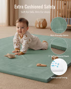 Blissful Diary Ultra Soft Baby Play Mat, 71x59 Extra Large Floor Mat with Removable & Washable Slip-On Cover for Babies and Toddlers, Sage Green