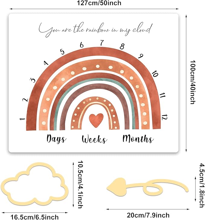 Tegeme Boho Rainbow Monthly Milestone Blanket Rainbow Newborn Boy Girl Unisex Milestone Blanket Muted Baby Monthly Picture Infant Growth Photography Background Nursery Photo Prop 40 x 50 Inch