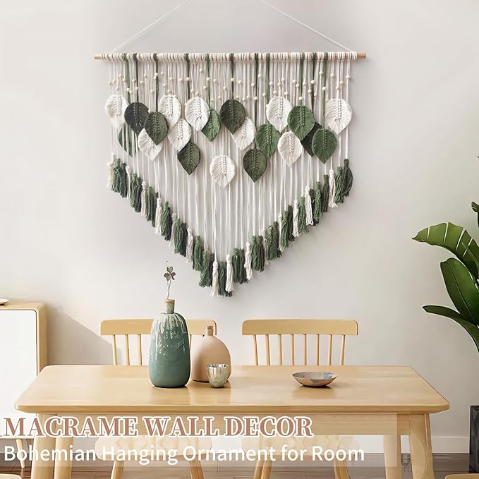 lokeisna Macrame Wall Hanging, Woven Tapestry Beige & Dusty Rose Handmade Craft Macrame Wall Decor, Gallery & Nursery, White Green