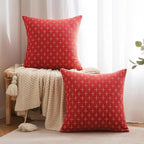 MIULEE Pack of 2 Christmas Decorative Burlap Linen Throw Pillow Covers Modern Farmhouse Pillowcase Rustic Woven Textured Cushion Cover for Sofa Couch Bed 18x18 Inch Christmas Red
