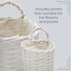 AuldHome Design Wall Hanging Baskets (White, Set of 2); Woven WIcker Rustic Farmhouse White Washed Door Baskets, Small and Medium Size (Pack of 2)