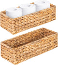 Small Wicker Baskets 2 Pack, Hand Woven Toilet Basket Tank Topper, Toilet Tank Basket for Bathroom Organizing, Water Hyacinth Storage Baskets for Toilet Paper (14.4"Lx6.1"Wx4.4"H)