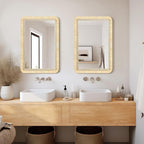 ULIKE Rattan Mirror for Bathroom, 24x36 Inch Rectangle Rustic Farmhouse Wall Decor with Handmade Wicker Frame, Boho Mirror for Nursery Bedroom Living Room Entryway