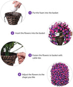 Artificial Flowers Baskets for Outdoor Decoration, Fake Hanging Plants Silk Dark Purple Fuchsia Daisy Mums Trailing Vines in Planter Realistic UV Resistant for Balcony Porch Decor