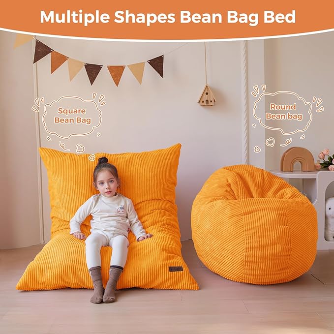 MAXYOYO 3 in 1 Kids Bean Bag Chair Bed, Convertible Chair Folds from Bean Bag to Lounger, Child Floor Sofa for Gaming, Reading, Floor Mattress with High-Density Foam Filling