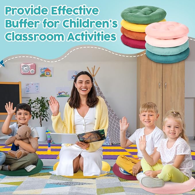 8 Pcs 16 Inch Floor Cushions for Kid, Flexible Seating for Classroom Elementary, 3.15 in Thick Round Floor Pillow, Back to School Furniture for Daycare Preschool Meditation(Neutral Color)