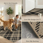 JTJ Vintage Easy Jute Rugs for Bedroom 5x7 - Diamond Patterned Woven Rug for Indoor Area, Living Room, Washable Low Pile Black and White Classic Decor