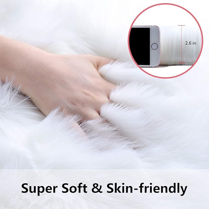 Softlife White Faux Fur Sheepskin Chair Cover 4 PCs Seat Cushion Pad Super Soft Area Rugs for Living Bedroom Sofa Dorm (1.6ft x 1.6ft)
