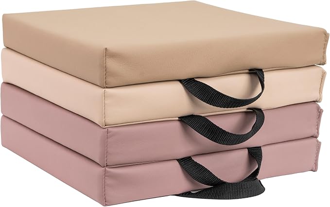 FDP SoftScape 12 inch Square Toddler Floor Cushions with Handles Flexible Seating for Daycare, Preschool, Playroom 1.5 inch Deluxe Foam (4-Piece) - Teddy