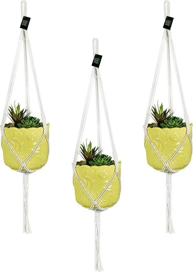 Macrame Plant Hangers Hanging Planter - 3 Pack Indoor or Outdoor Cotton Rope Hanging Plant Holder for Flower Pots - Modern Boho Home Decor, 3 Legs 42 Inch