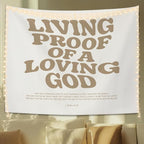 STHTTSW Christian Tapestry, Living Proof Of A Loving God Bible Verse Tapestries, Religious Scripture Wall Hanging Decor for Nursery Church Prayer Room Home Office, 50x60 Inch