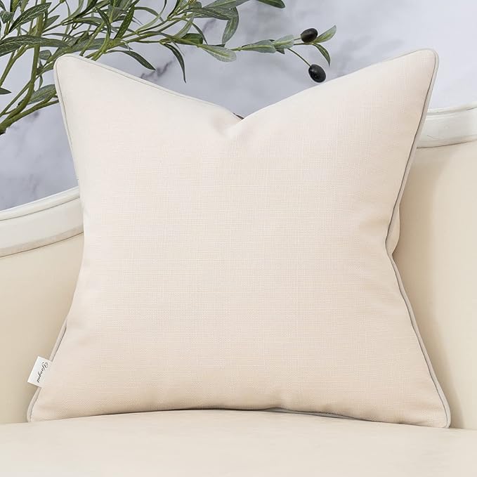 Yangest Patchwork Pillow Cover 20x20 Inch Luxury Cotton and Linen Cushion Cover Faux Leather Pillowcover for Couch Bedroom Living Room, White
