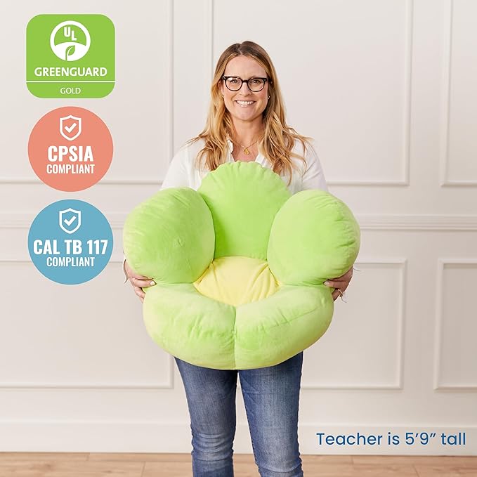 ECR4Kids SoftZone Flower-Shaped Cozy Floor Cushion, 25in, Flexible Seating, Bright Green