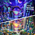 Huzuya Blacklight Fantasy Forest Tapestry Neon Waterfall Tapestries UV Reactive Galaxy Space Tapestry Colorful Floral Plants Tapestries Wall Hanging Backdrop Room Decor for Bedroom