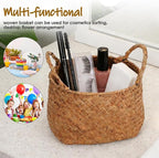 Cabilock Seagrass Bin Flower Girl Basket Storage Basket Lid Straw Bag for Living Room Decor