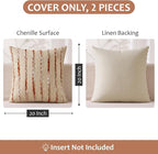 ANRODUO Boho Woven Chenille Pillow Covers 20x20 Inch Set of 2 Soft Textured Decorative Cushion Case with Striped Farmhouse Accent Neutral Pillowcase for Couch Sofa Bed Living Room Decor, Rust Stripe