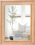 Rectangle Rattan Mirror, 20"x28" Rattan Wall Mirror, Farmhouse Wooden Vanity Mirror with Handmade Wicker Frame, Decorative Boho Mirror for Nursery Bedroom Living Room Entryway Nature