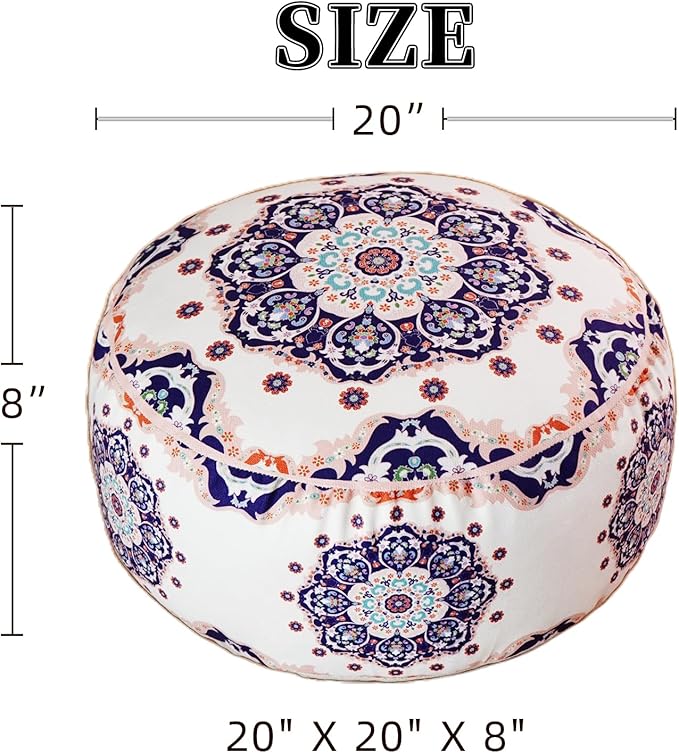 Unstuffed Pouf Cover Ottoman Footrest Bohemian Chenille Foot Stool Floor Bean Bag 20x8 Inches for Living Room Bedroom Home Decor (Blue, Round)