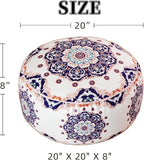 Unstuffed Pouf Cover Ottoman Footrest Bohemian Chenille Foot Stool Floor Bean Bag 20x8 Inches for Living Room Bedroom Home Decor (Blue, Round)