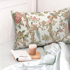 Chinoiserie Pillow Covers 12x20 Set of 2 Pink Green Bird Floral Throw Pillows Vintage Pink Flower Bird Decorative Pillow Cases Outdoor Chinoiserie Decor Farmhouse Cushion Case for Couch Sofa