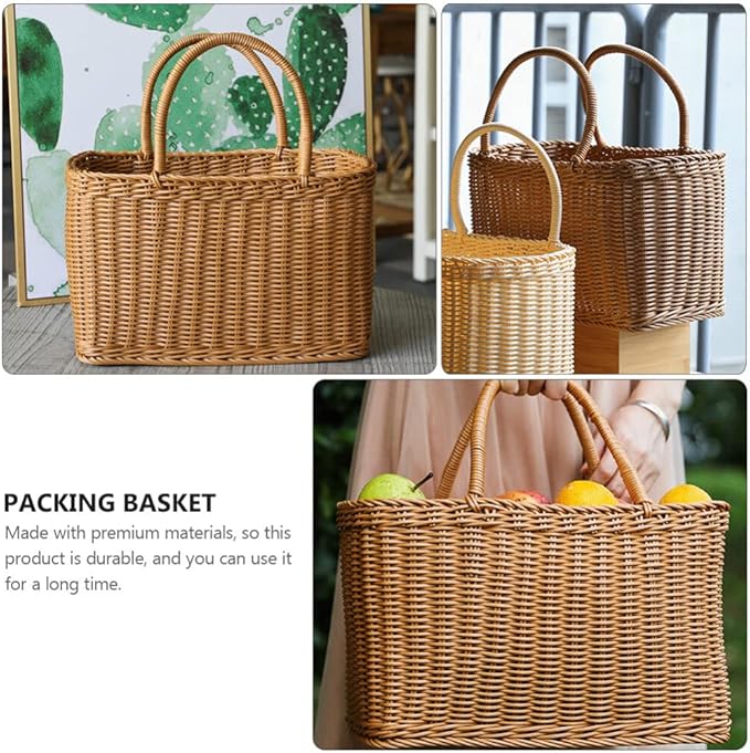 Alipis African Market Basket Oval Woven Straw Basket with Handle Ghana Plant Pot Grocery Bag Beach Tote Shopping Bag Flower Picnic for Toy Storage