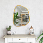 Gold Asymmetrical Mirror Large 20"x16" Irregular Oval Wall Mirror Modern Wood Frame Unique Shape Wall Mounted Vanity Artistic Mirror Decorative for Living Room Bedroom Bathroom Entryway