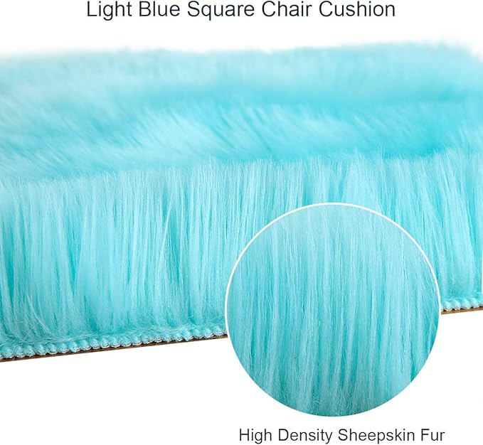Softlife Blue Faux Fur Sheepskin Chair Cover Seat Cushion Pad Super Soft Area Rugs for Living Bedroom Sofa Dorm (1.6ft x 1.6ft, Light Blue)