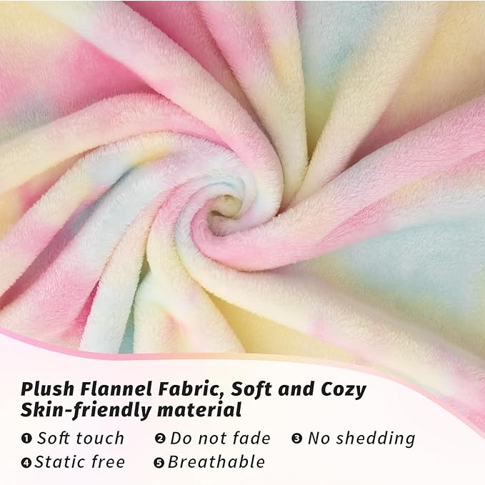 MACEVIA Tie Dye Rainbow Throw Blanket for Couch, Colorful Cute Blankets and Throws, Soft Fleece Flannel Plush Blanket for Chair Sofa Bed 260GSM, Suitable for All Seasons (Rainbow, 50"x60")