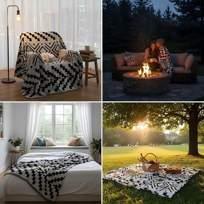 amorus Bohemian Throw Blankets,Throw Blanket Chenille Jacquard Tassels Soft Throws Cover for Couch, Bed,Outdoor Camping Picnic Car Travel Warm & Cozy for Seasons, Pattern I(63"*71")