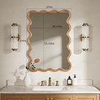 WallBeyond 28"x40" Large Wavy Wood Mirror, Natural Wood Boho Accent Wall Mirror with Solid Wooden Frame, Decorative Wall Mirror for Horizontal or Vertical Hanging in Bathroom or Living Space