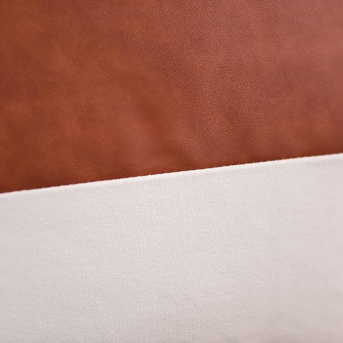 Tosewever Faux Leather/Cotton Throw Pillow Covers, Set of 2 Modern Country Farmhouse Decorative Luxury Boho Pillowcases for Bedroom Living Room Couch Bed Sofa Home Decor (Brown/White, 18" x 18")