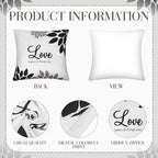 Tatuo 4 Pcs Flower Pillow Covers Square Spring Pillow Cushion Cases 18 x 18 Inch Family Faith Hope Love Words Decorative Summer Winter Cushion Case for Bed Couch Sofa Living Room(Black Series)