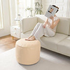 HIGOGOGO Round Stuffed Pouf Ottoman, Pu Leather Poufs with Foam Chunk Filling, Furry and Fluffy Pouf Foot Stool Storage Ottoman, 20 X 15 Floor Poufs Foot Rest for Living Room, Beige
