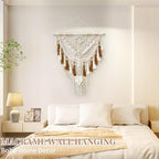 lokeisna Macrame Wall Hanging, Woven Tapestry Beige & Dusty Rose Handmade Craft Macrame Wall Room Decor, Gallery & Nursery, Size 37.4” Lx27.5” W