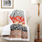 Lush Decor Bohemian Stripe Sherpa Throw Blanket, 50" W x 60" L, Turquoise & Orange - Bold Colorful Boho Stripe Design - Quilted Print - Soft Sherpa Blanket For Bed, Couch, Or Chair