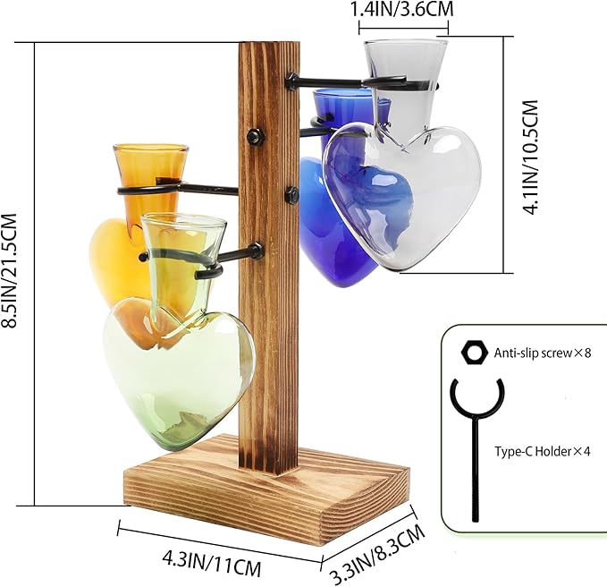 Plant Terrarium Propagation Stations with Wooden Stand, Glass Vase for Indoor Hydroponics Home Garden Office Decoration Gift for Women - 4 Love Bulb Vase