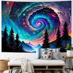 Amhokhui Galaxy Space Tapestry Colorful Starry Sky Tapestry Trippy Mountain Tapestries Misty Forest Tapestries Fantasy Landscape Wall Hanging Decor for Home