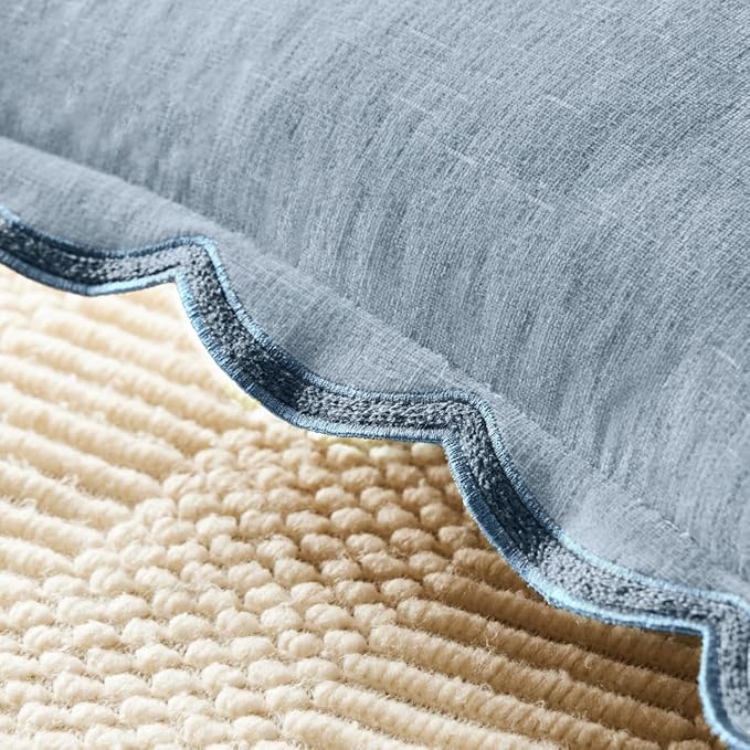 Scalloped Pillow Cover Pack of 2 Spring Chenille Decorative Throw Pillow Covers Cute Boho Couch Pillow Covers Aesthetic Funky Preppy Pillow Cases for Sofa Living Room (Misty Blue, 18x18 Inch)