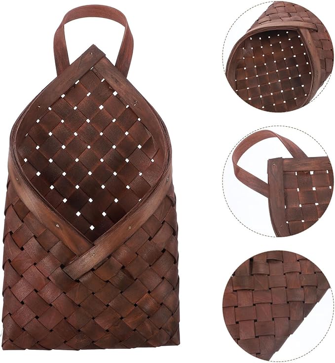 Ciieeo Woven Hanging Wall Basket Rustic Style Flat Wicker Storage Organizer for Kitchen and Home Decor 2.56 X 6.69 X 2.56 Inches