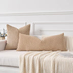 Kevin Textile 14x36 Inch Long Lumbar 1 Pack Boho Decorative Throw Pillow Cover Soft Striped Corduroy Rectangle Cushion Case Farmhouse Solid Color Accent for Living Room Couch Sofa Bed, Tan