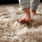 Amdrebio Tie-Dyed Beige Tan Round Circle Area Rug 5Ft for Bedroom, Fluffy Plush Shag Furry Rugs for Kids Room, Living Room Decor Aesthetic, Cute Fuzzy Neutral Carpet for Baby Nursery Playroom Dorm