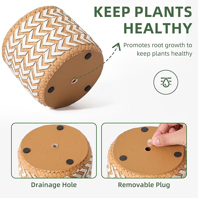 Concrete Rattan-Style Plant Basket Planter, 5" Outdoor Indoor Plant Pots with Drainage Hole, Boho Flower Pot for Succulents, Herbs, Modern Farmhouse Decor, Ideal Gift for Plant Lovers