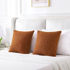 FUTEI Rust Throw Pillow Covers 18x18 Inch Set of 2,Furry Faux Fur Teddy Boucle Textured Cushion Covers,Soft Fluffy Decorative Pillow Case,Home Decor for Couch Bed Living Room Office Car