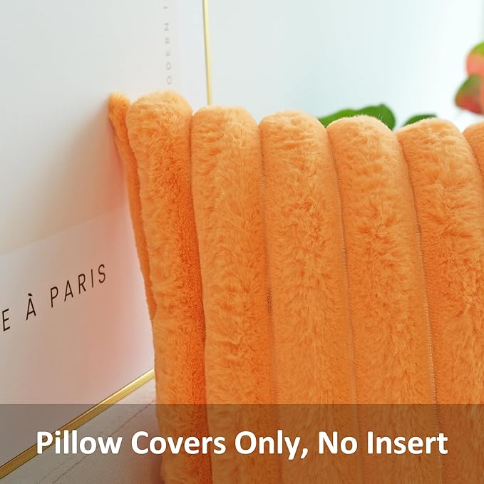 JOJUSIS Pack of 2 Faux Fur Plush Decorative Throw Pillow Covers Couch Cushion Case Soft Pillowcases (Orange, 22 x 22-Inch)