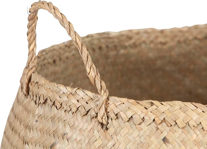 Bloomingville Handwoven Seagrass Folding Basket with Handles, Natural and Black